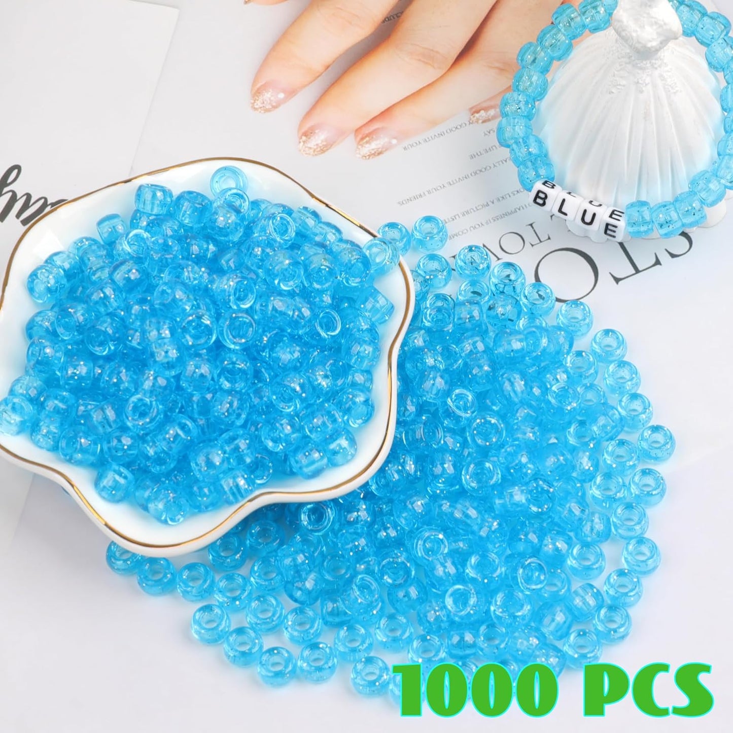 1000Pcs Glow in The Dark Pony Beads 9mm Plastic Kandi Beads Bulk for Friendship Bracelet Necklace Craft Jewelry Making Beads for Hair Braids 9 Color