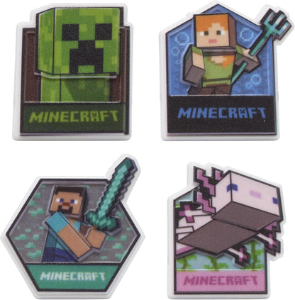 DecoPac Minecraft Lush Finds Rings, Cupcake Decorations Featuring Creeper, Alex, Steve and Axolotl! Multicolored 3D Food Safe Cake Toppers – 24 Pack