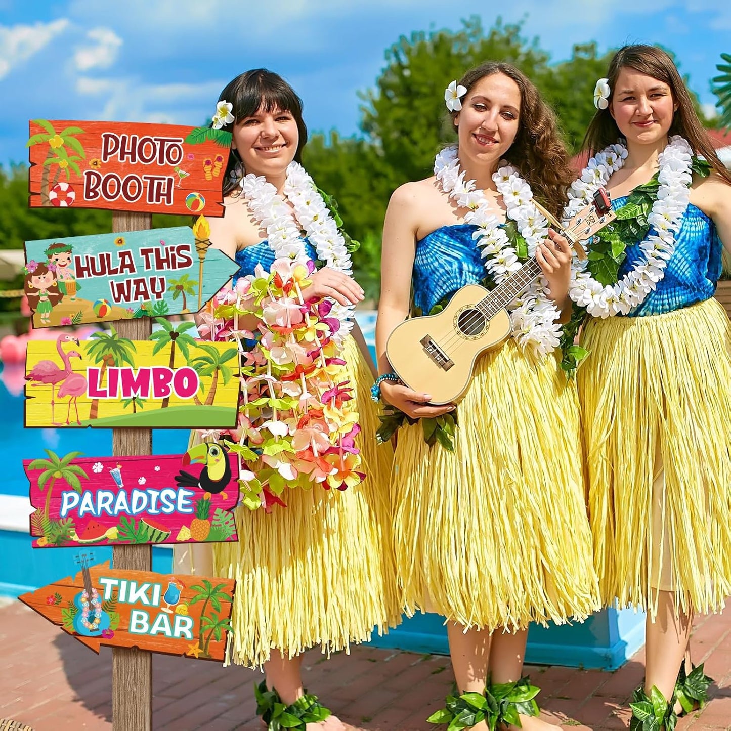 20 Pcs Luau Party Decorations Welcome Sign Summer Hawaiian Directional Signs Tropical Hawaiian Themed Birthday Decorations Luau Tiki Party Supplies with 2 Sheet Letter Stickers