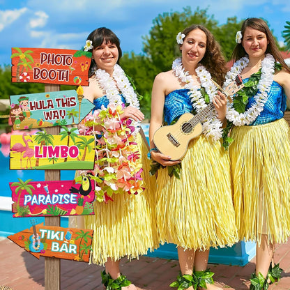 20 Pcs Luau Party Decorations Welcome Sign Summer Hawaiian Directional Signs Tropical Hawaiian Themed Birthday Decorations Luau Tiki Party Supplies with 2 Sheet Letter Stickers