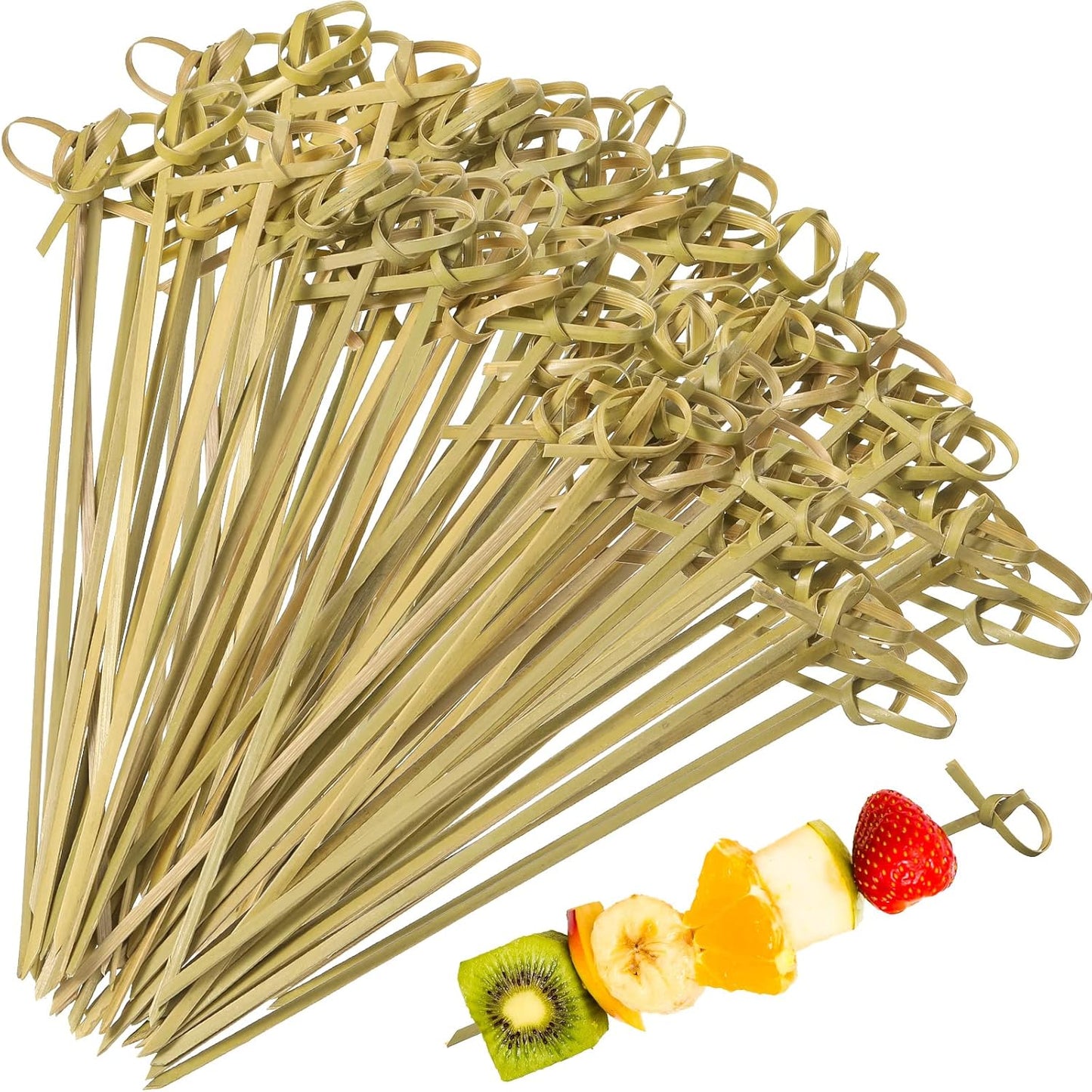 Meanplan 1000 Pcs Bamboo Cocktail Picks 4.72 Inch Bamboo Skewers Handmade Food Garnish Sticks with Looped Knot Fruit Toothpicks for Drinks Appetizer Cocktail Themed Party Snack(Green)