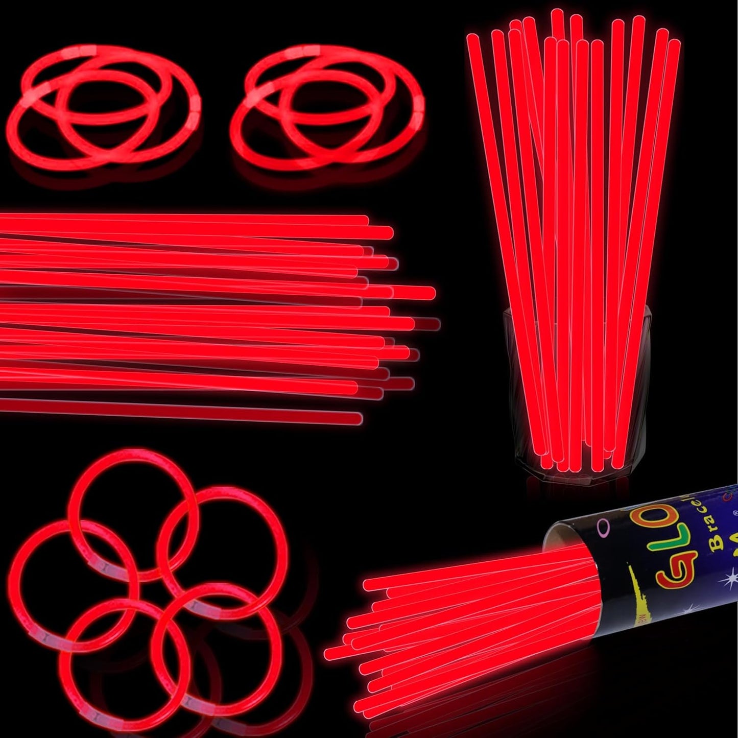 100 pk 8" Glow Sticks Bulk Party Favors, Light up Glow Necklaces & Bracelets in the Dark Party Supplies For Christmas Halloween 4th of July Birthday Neon Party (100 * Blue)