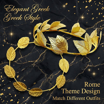 Hoypeyfiy 12 Pcs Gold Laurel Crown Wreath Headbands, Greek Goddess Roman Leaf Headpiece for Toga Party, Halloween Cosplay, Wedding, Prom, Festival Costume Accessories