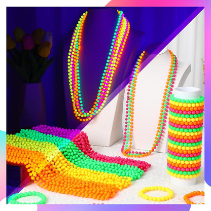 Ecally Neon Bead Necklaces and Bracelets Set Glow in The Dark Party Supplies Colorful Glow Necklaces and Bracelets Bulk for Mardi Gras 80s Party Favors Carnival Concert Neon Night Accessories