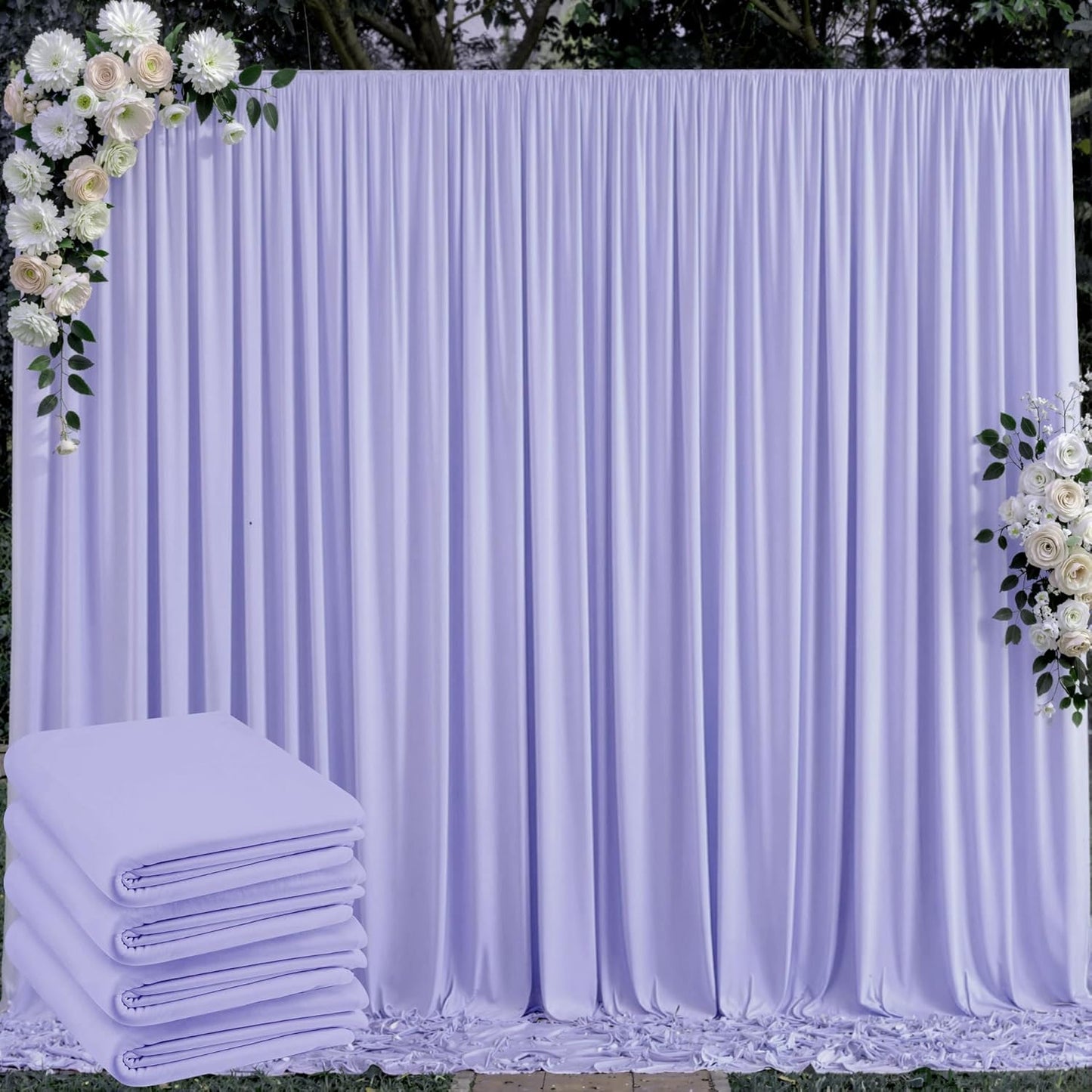 10 ft x 10 ft Wrinkle Free White Backdrop Curtains for Wedding Parties, Polyester Photography Backdrop Drapes for Birthday Parties Stage Backdrop Stand, 2 Panels 5x10FT Background Curtains