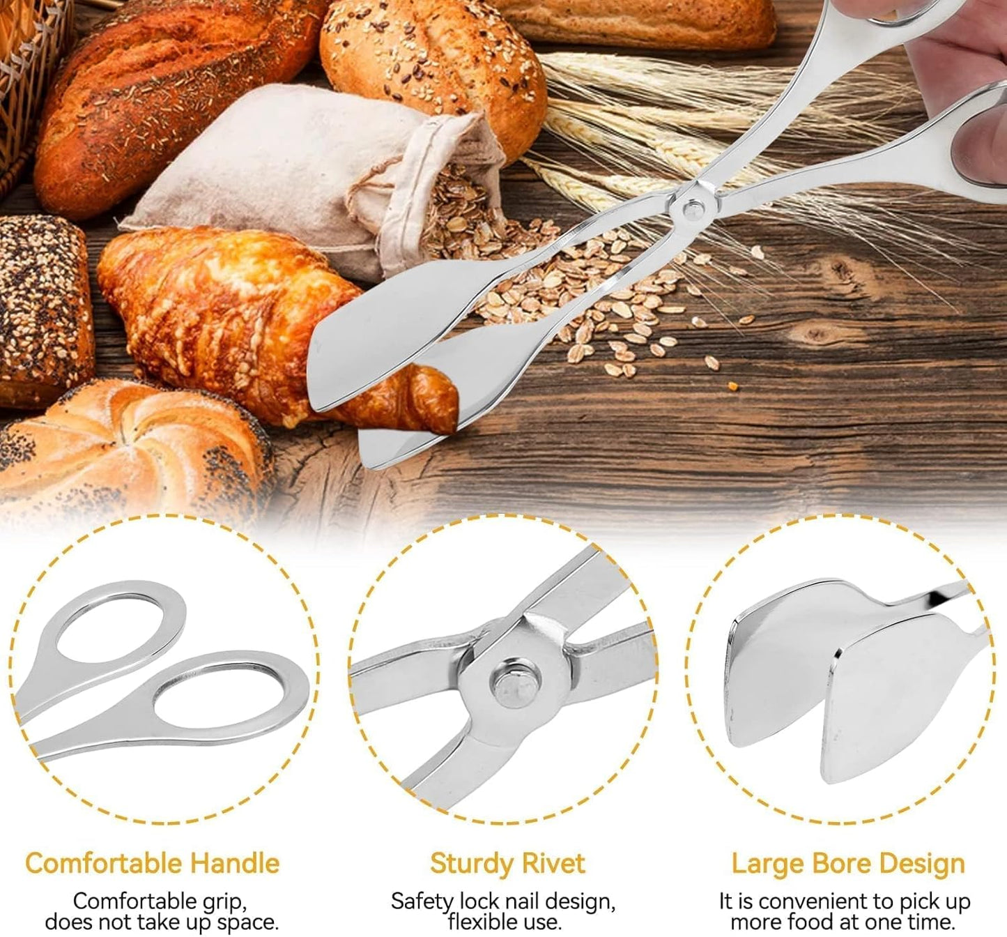 2 Pcs Tongs for Serving Food, Serving Tongs Stainless Steel Buffet Tongs Mini Tongs Bread Clip Food Tongs Scissors Shape Salad Steak Clip for Baking Barbecue Fried