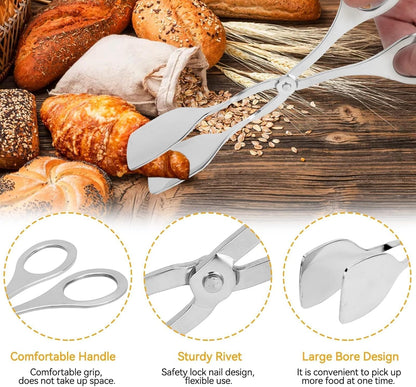 2 Pcs Tongs for Serving Food, Serving Tongs Stainless Steel Buffet Tongs Mini Tongs Bread Clip Food Tongs Scissors Shape Salad Steak Clip for Baking Barbecue Fried