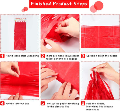 Outus 30 Pcs Red Black White Tassel Banner Garland Party Decorations Paper DIY Tissue Hanging America Decor for School Supplies Wedding Birthday Bridal Baby Shower Anniversary Independent Day