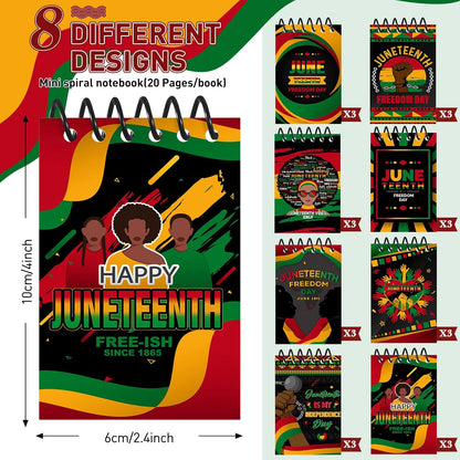 Containlol 24 Pieces Mini Juneteenth Notebooks, Black History Small Mini Memo Pad Notepads for Birthday Gift, Juneteenth Party Favor Supplies, 8 Patterns
