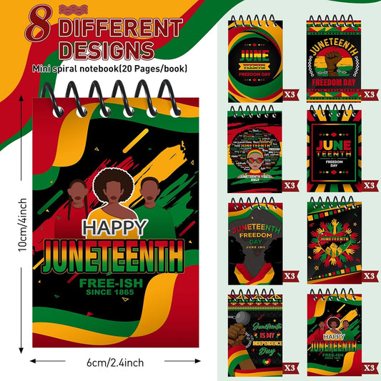 Containlol 24 Pieces Mini Juneteenth Notebooks, Black History Small Mini Memo Pad Notepads for Birthday Gift, Juneteenth Party Favor Supplies, 8 Patterns
