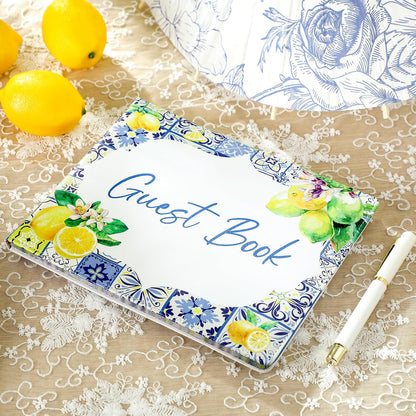 Panelee Wedding Guest Book with Pen Set Elegant Guest Sign in Books Bridal Shower Guestbook Beautiful Guest Book Wedding Reception Guestbook for Wedding (Flower, Blue)
