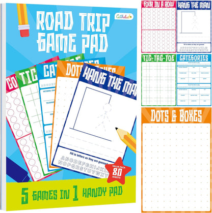Road Trip Game Pad, 5 Games in 1 (Farm Animals, Car Colors, Buildings, Traffic Signs, Vehicles Scavenger Hunt Bingo), Pen Pencil Paper Game, Plane Trip/ Car Travel/Getaway Activity Pad for Kid, Adult