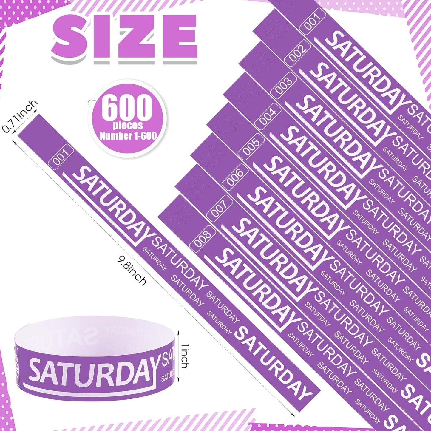 Henoyso 600 Pcs Saturday Paper Wristbands Event Admission Paper Bracelets Numbered Waterproof Party Armbands for Events Day of the Week(Red)