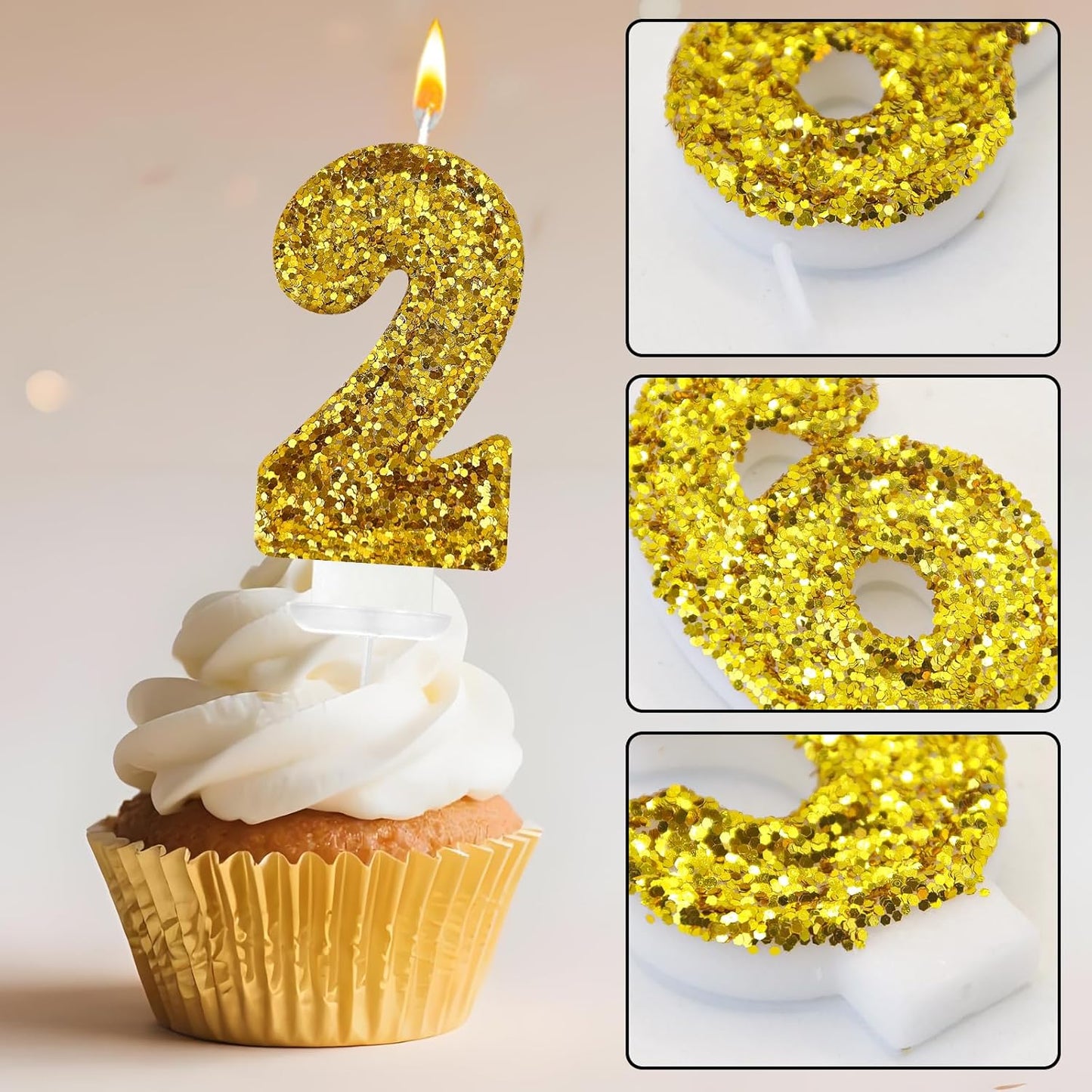 Birthday Number Candles, Glitter Number Candle Cake Decorations with Sequins, Cupcake Decorations for Girls, Women, Party Anniversary Celebrations (Number 6, Purple)