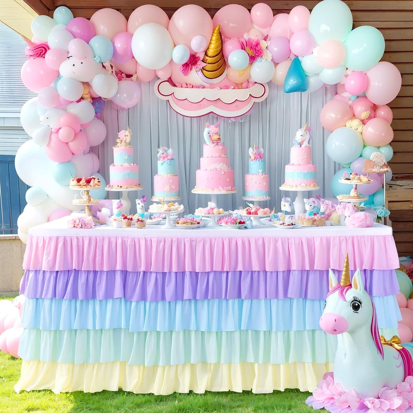 6ft Rainbow Tutu Table Skirt for Rectangle Round Tables Chiffon Table Cloth for Birthday Party Decorations Baby Shower Parties Ruffle Table Skirting