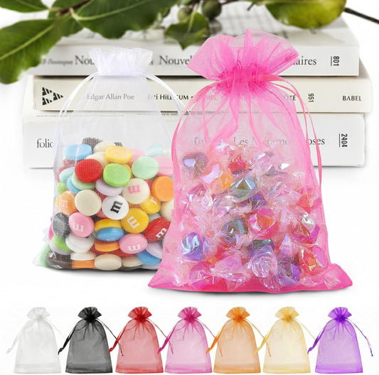 ANZNKU 50 Pack Organza Bags 5 x 7 in White Small Mesh Gift Bags Bulk Drawstring for Wedding Party Favors, Little Goodie Bag for Candy Jewelry Soap Makeup, Treat Sachet Pouch for Mothers Gifts Wrap