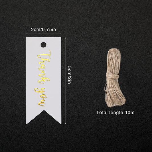 Savita 100pcs Mini Thank You Gift Tags with String, Exquisite Paper Gift Tags with Holes Hang Tags with String Attached for Craftwork Wedding Birthday Thanksgiving Anniversary (2''*0.75'')