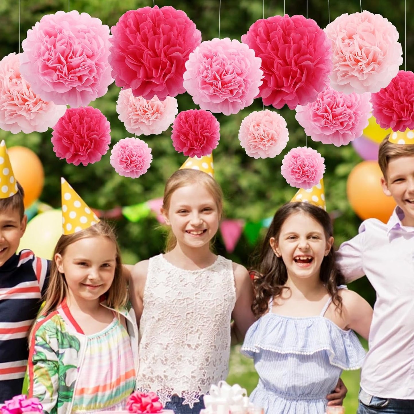 BEISHIDA Hot Pink Tissue Hanging Paper Flowers Ball Decorations Set for Mother's Day Birthday Valentine's Day Anniversary Bridal Baby Shower Wedding Backdrops Home Outdoor Party Supplies(13 Packs)
