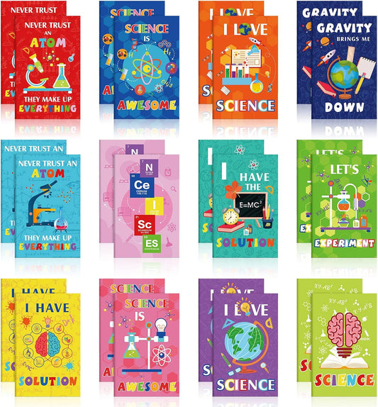 PerKoop 24 Pcs Science Party favors Mini Notebooks 4.92 x 3.15 Inch Small Pocket Notebook Bulk Science Party Supplies for Kids Teacher School Office Gift Prizes Travel Supplies