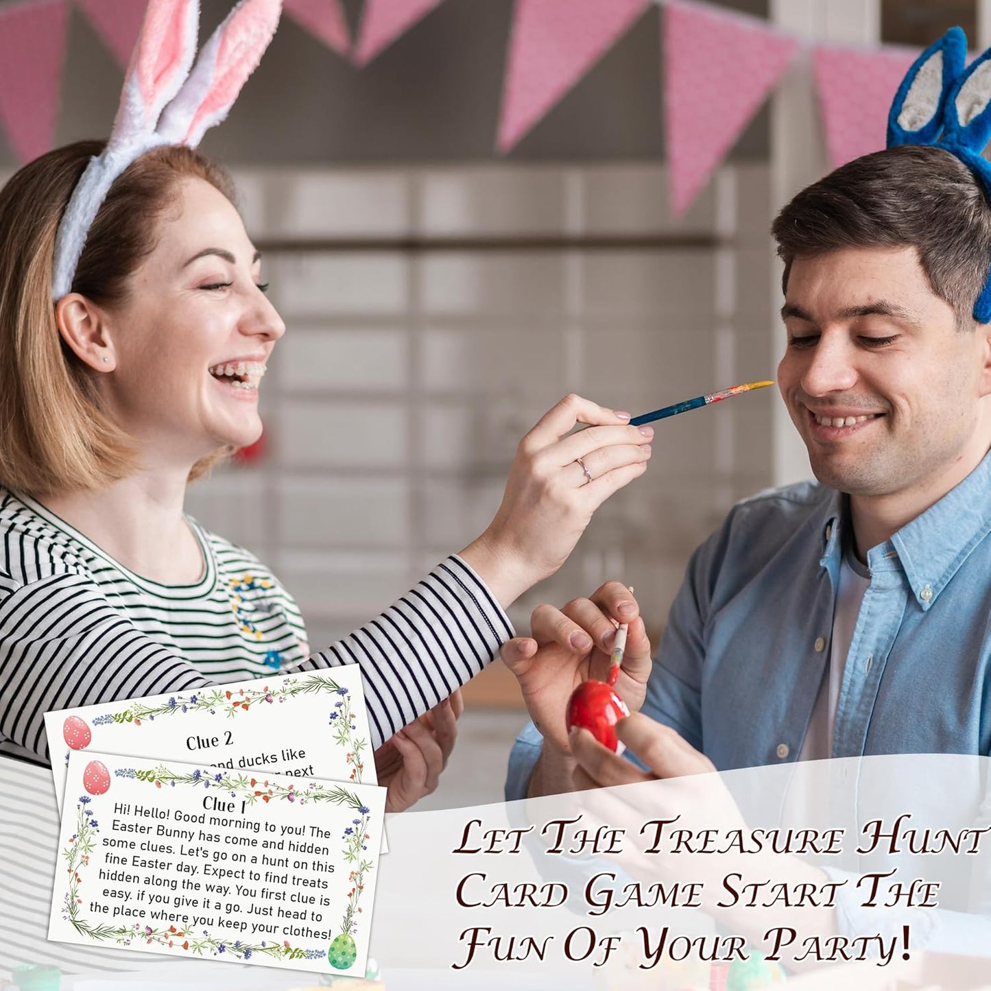 Easter Scavenger Hunt Game, Easter Games for Family Treasure Riddle Egg Hunt Cards Game Activities, Spring Floral Holiday Indoor Outdoor Party Games Supplies Gifts for Adults Friends, 01