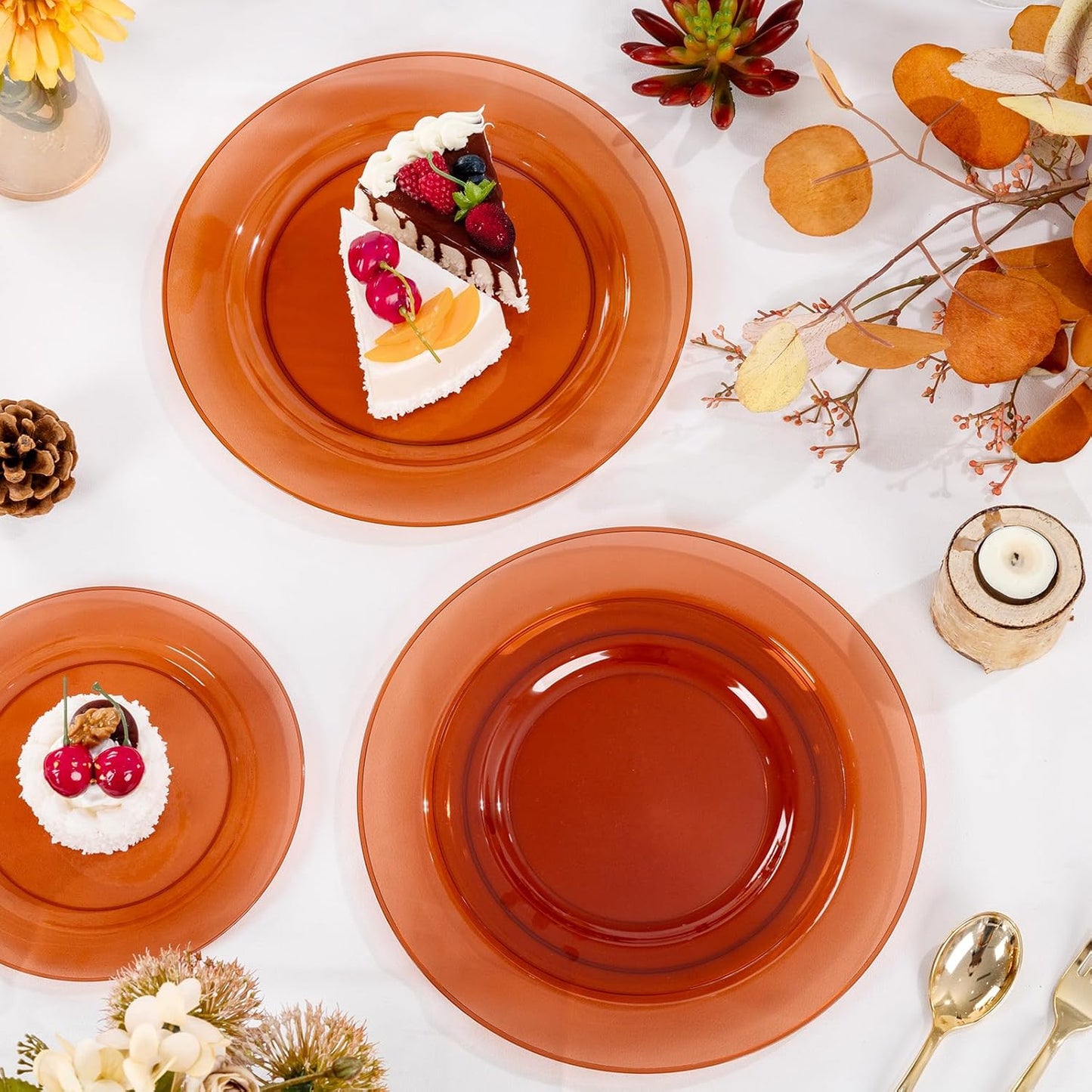 I00000 102 Pieces Gold Plastic Plates, Disposable Party Plates White Gold Rim, 51 Disposable Gold Dinner Plates 10.25 Inch and 51 Disposable Dessert Appetizer Elegant Fancy Wedding Plates 7.5 Inch