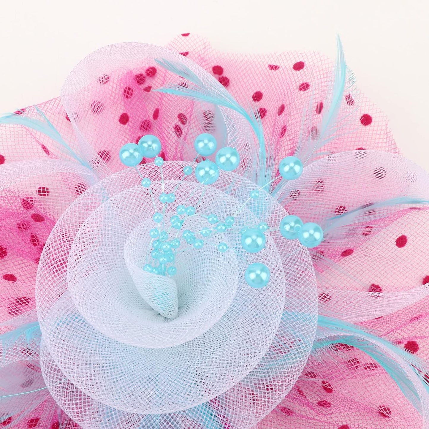 DRESHOW Fascinators Hat Flower Mesh Ribbons Feathers on a Headband and a Clip Tea Party Headwear for Girls and Women - Colors A