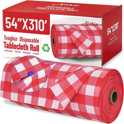 Plastic Table Cloth, 310 Ft X 54 in Disposable Tablecloth White Plastic Tablecloth with Any Cut Sliding Cutters Premium Table Cover Roll for Picnics, Parties, Birthdays, Weddings