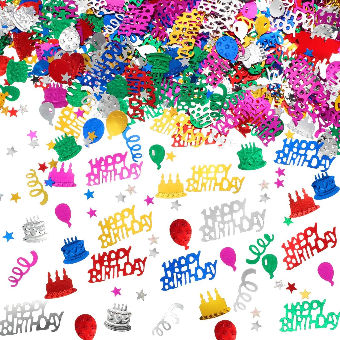 WILLBOND 3000 Pieces Happy Birthday Confetti Birthday Party Cake Confetti Metallic Foil Balloon Glitter Table Scatter Decorations for Carnival Baby Shower DIY Arts and Crafting