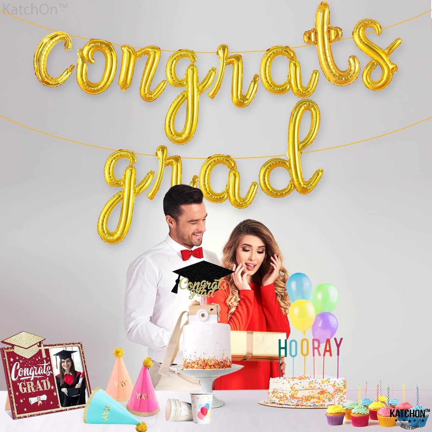 Graduation decorations 2026 | Rose Gold Congratulations Balloons - 16 Inch | Script Congrats Grad Balloons for Graduation Decorations Class of 2026 | Grad party decor, KatchOn