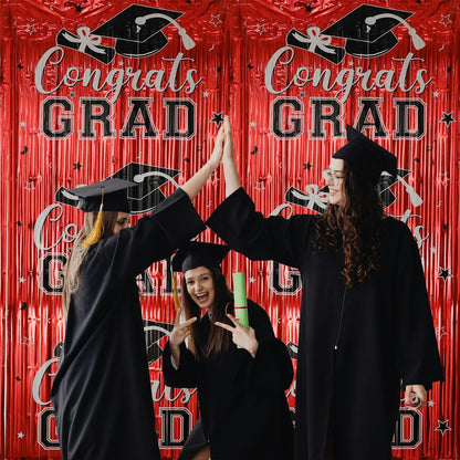 Gradution Party Suppiles Backdrop Decoration 2026, Claas of 2026 Streamer Tinsel Foil Fringe Curtains, Photo Booth Prop Backdrop, Black Grad Photo Backgrounds