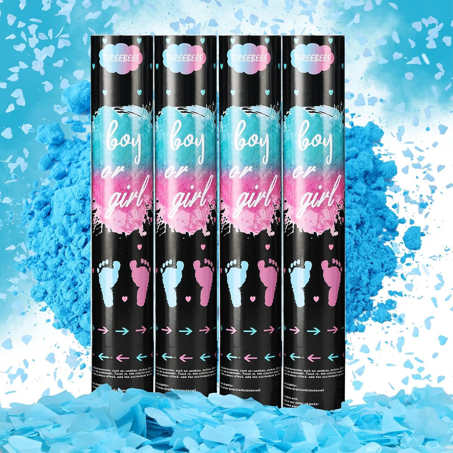 Gender Reveal Confetti Cannon, 4 Pack Biodegradable Confetti Paper with Cornstarch Powder, Confetti Blaster for Girl Gender Reveal, Party Poppers, Pink