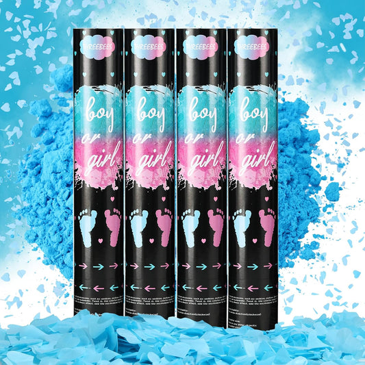 Gender Reveal Confetti Cannon, 4 Pack Biodegradable Confetti Paper with Cornstarch Powder, Confetti Blaster for Girl Gender Reveal, Party Poppers, Pink