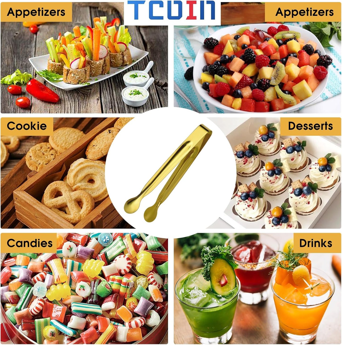 Small Serving Tongs,Ice Tongs,Sugar Tongs,Kitchen Tiny Tongs for Appetizers,12 PCS(6 Inch)