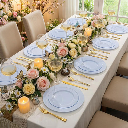 FLOWERCAT 60PCS White Plastic Plates - Heavy Duty White Disposable Plates for Mother's Day/Birthday Party/Wedding -serve for 30 guests Include 30PCS 10.25" & 30PCS 7.5" Plates for Party
