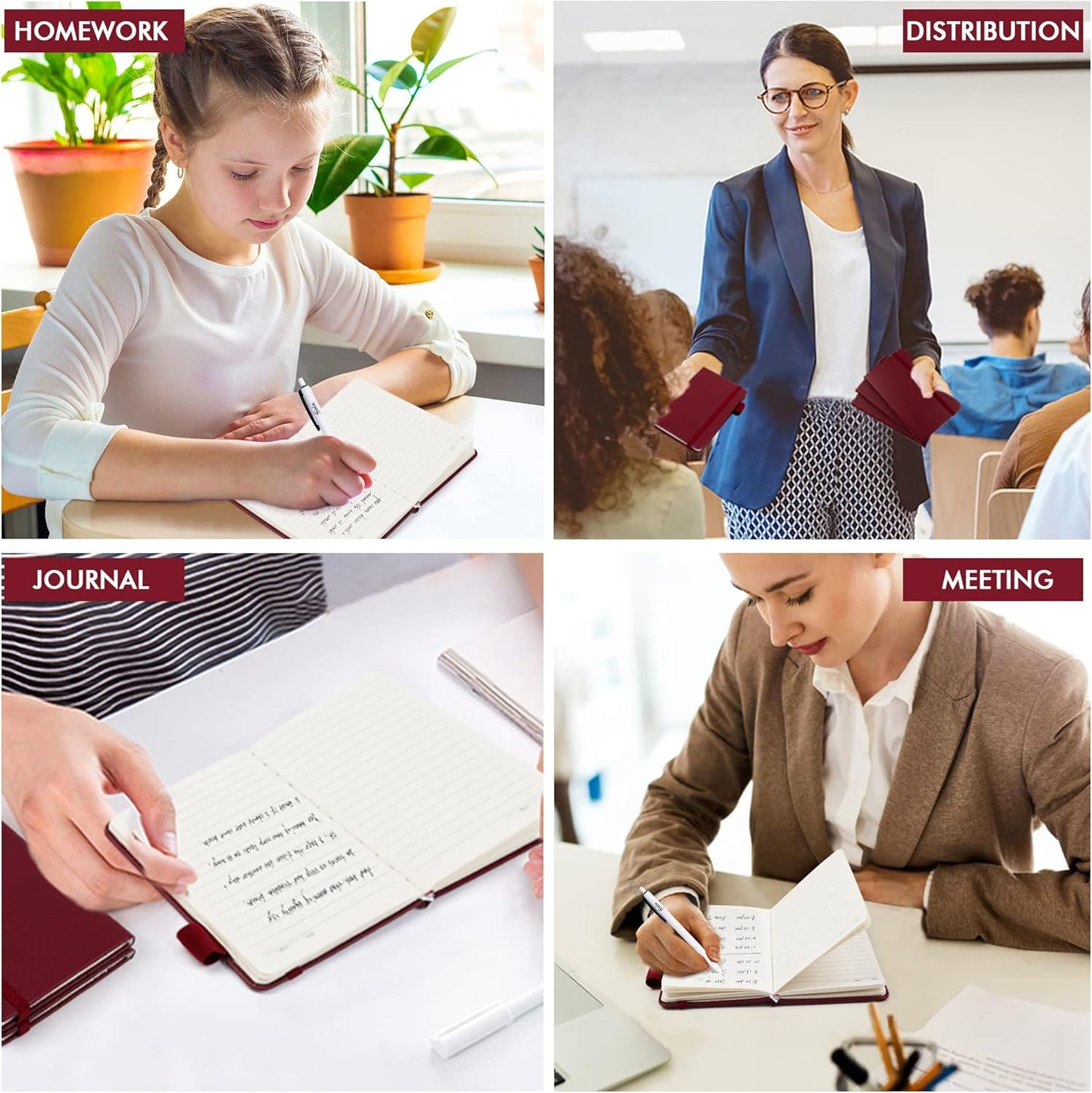 feela 6 Pack Pocket Small Notebooks Bulk, Mini Cute Memo Notepads Hardcover College Ruled Lined Journals with Pen Holder for Women Girls Office School, with 6 Black Pens, 3.5”x 5.5”, A6, Rose Pink