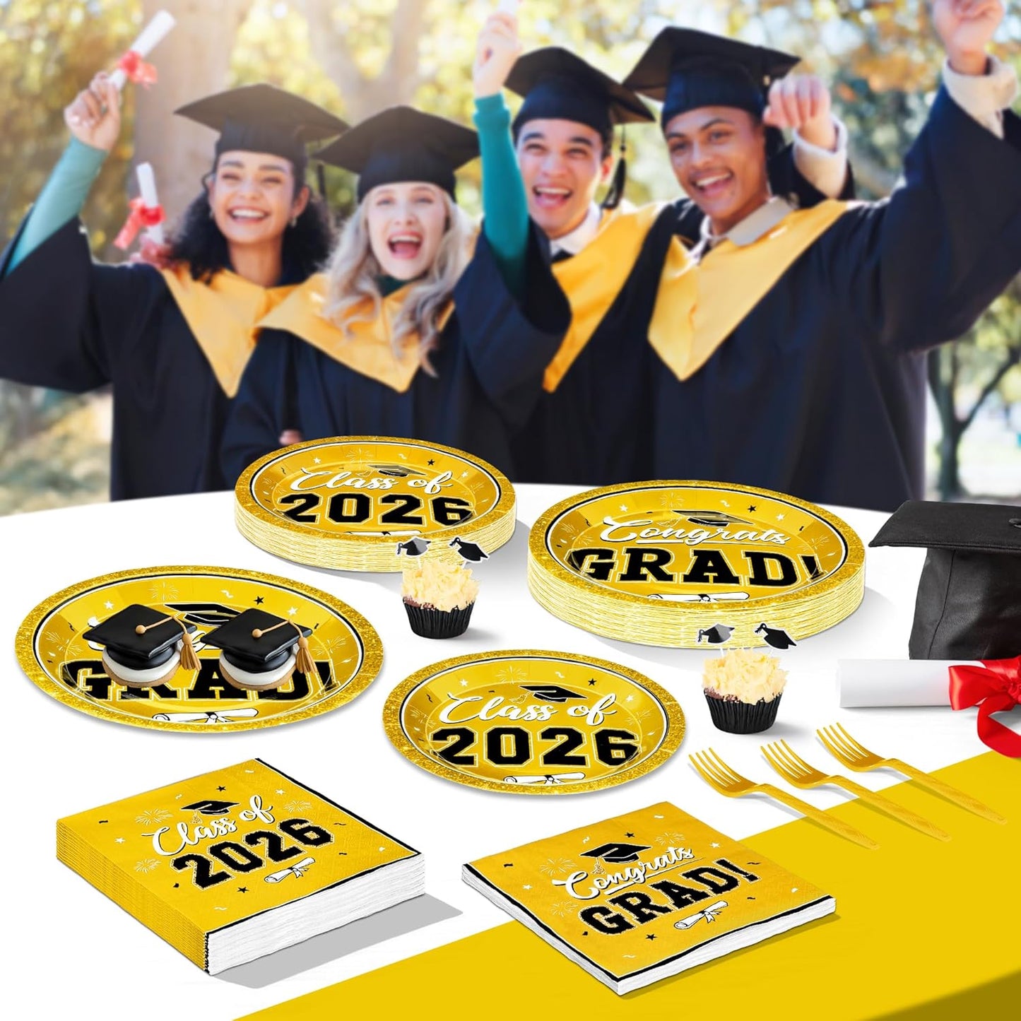 200Pcs Graduation Decorations 2026, Blue Graduation Plates and Napkins Party Supplies for 50 Guests, Disposable Grad Plates, Napkins, Dessert Plates and Forks for Grad Decor Wedding Birthday Supplies