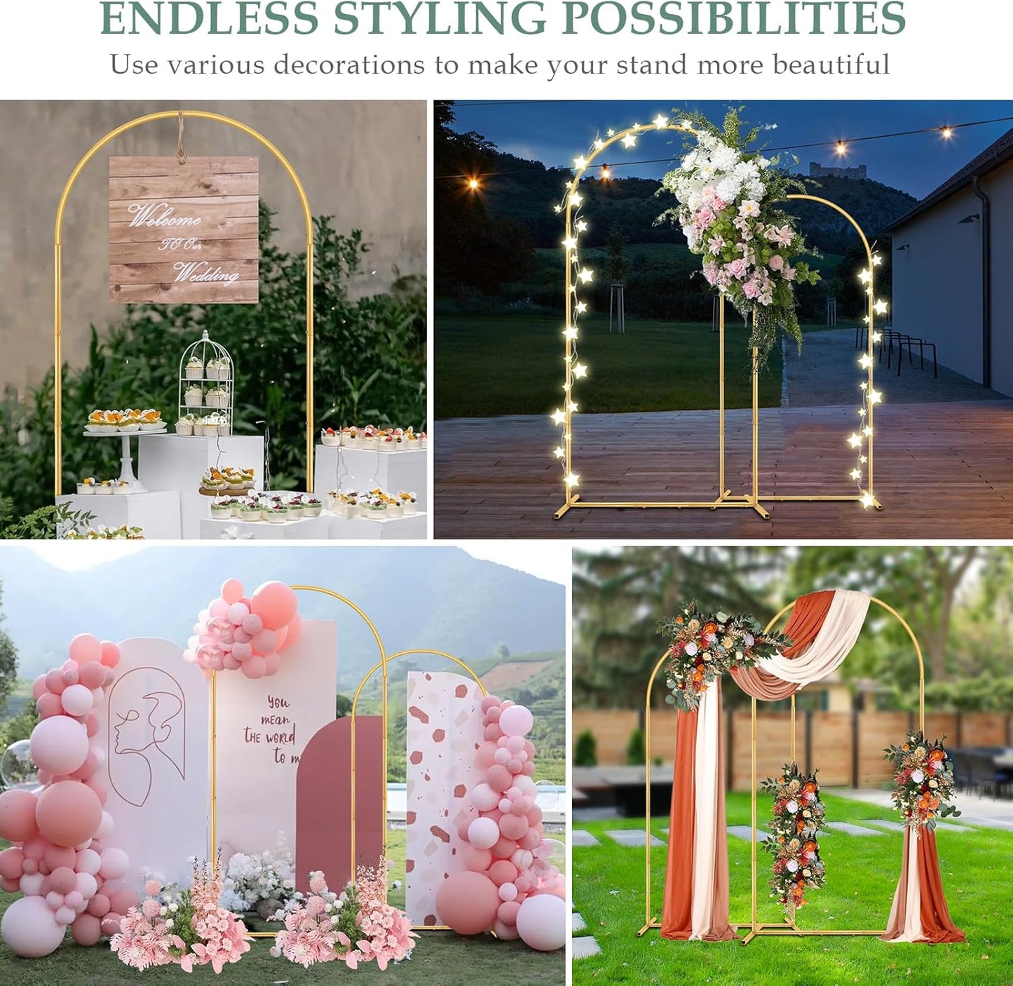 WellSign Wedding Arch Backdrop Stand 7.2FT, 6FT Set of 2, Gold Metal Balloon Arch kit Stand for Gender Reveal Ceremony Engagement Anniversary Bridal Valentine Party Event Decoration