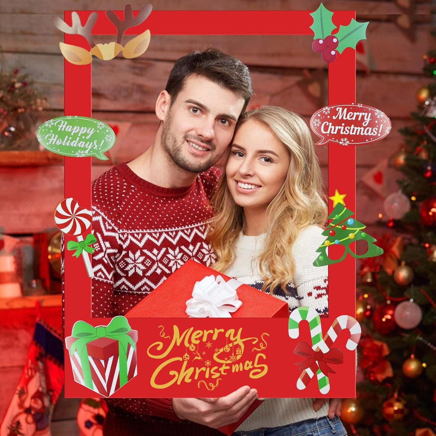 32Pcs Movie Night Photo Booth Props with 23X31Inch Plastic Picture Frame Selfie Props DIY Pictures Frame with Cutouts Stickers for Birthday Party Supplies