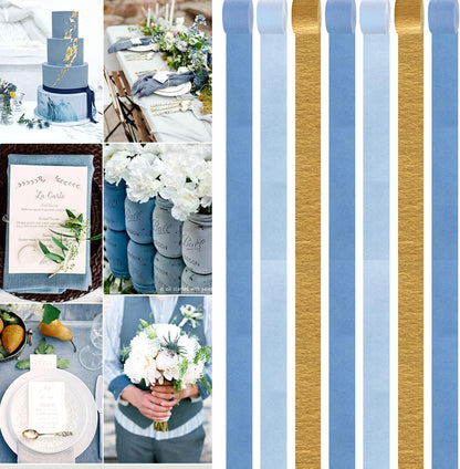 Navy-Blue White-Gold Crepe Paper Streamers - 9 Rolls Royal Blue Graduation 2025 Men Boy Birthday Party Decorations Streamer Wedding Bridal Shower Paper Garland Fathers Day Decor Panduola
