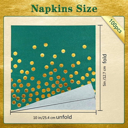 100PCS Blue Party Napkins Gold Dot Cocktail Paper Napkins Beverage Napkin for Birthday Wedding Dinner Disposable Supplies
