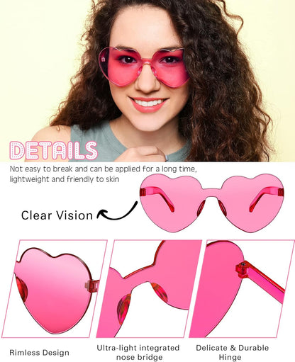 Photect 12 Pair Heart Shaped Sunglasses Neon Color Transparent Heart Glasses for Women Party Favor