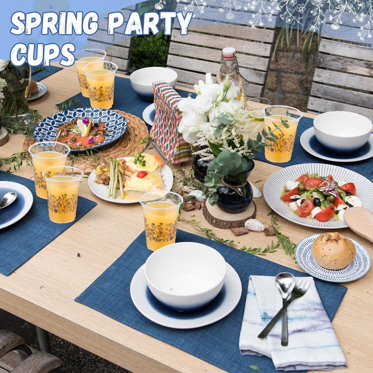Hushee 60 Pcs Purple Floral Cups with Spring Summer Flower 16 oz Wildflowers Plastic Disposable Drinking Cups for Summer Spring Birthday Baby Shower Wedding Party Supplies
