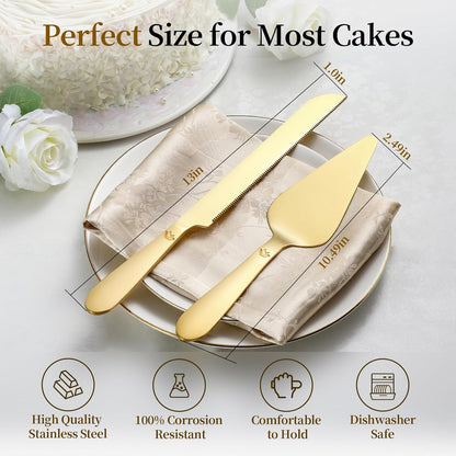 Cake Cutting Set for Wedding - Extended Cake Knife and Server Set Thickened Stainless Steel 13.0" Cake Cutter 10.49" Pie Spatula Great for Birthday Anniversary Christmas Gift 2 Pcs Silver
