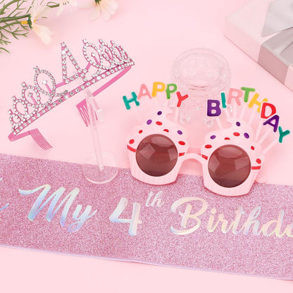 YARIEW 3rd Birthday Decorations, 3rd Glitter Purple Sash and Crown Kit with Happy Birthday Sunglasses, Tiara Princess Crown and Sash Party Outfit Accessory