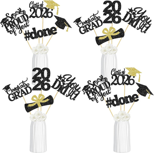 24Pcs 2026 Graduation Table Centerpieces Gold, Graduation Centerpieces for Tables 2026 Gold Class of 2026 Graduation Centerpiece Sticks for 2026 Graduation Party Table Decorations Gold