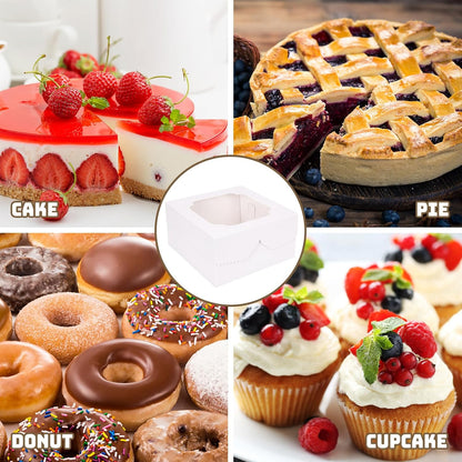 Moretoes 24pcs Cake Boxes, 10x10x5 Inches White Square Bakery Boxes with Window Cajas Pasteles for Cake, Mother's Day, Pastries, Chocolates, Cookies, Pie, Birthday Party, Wedding, Graduation