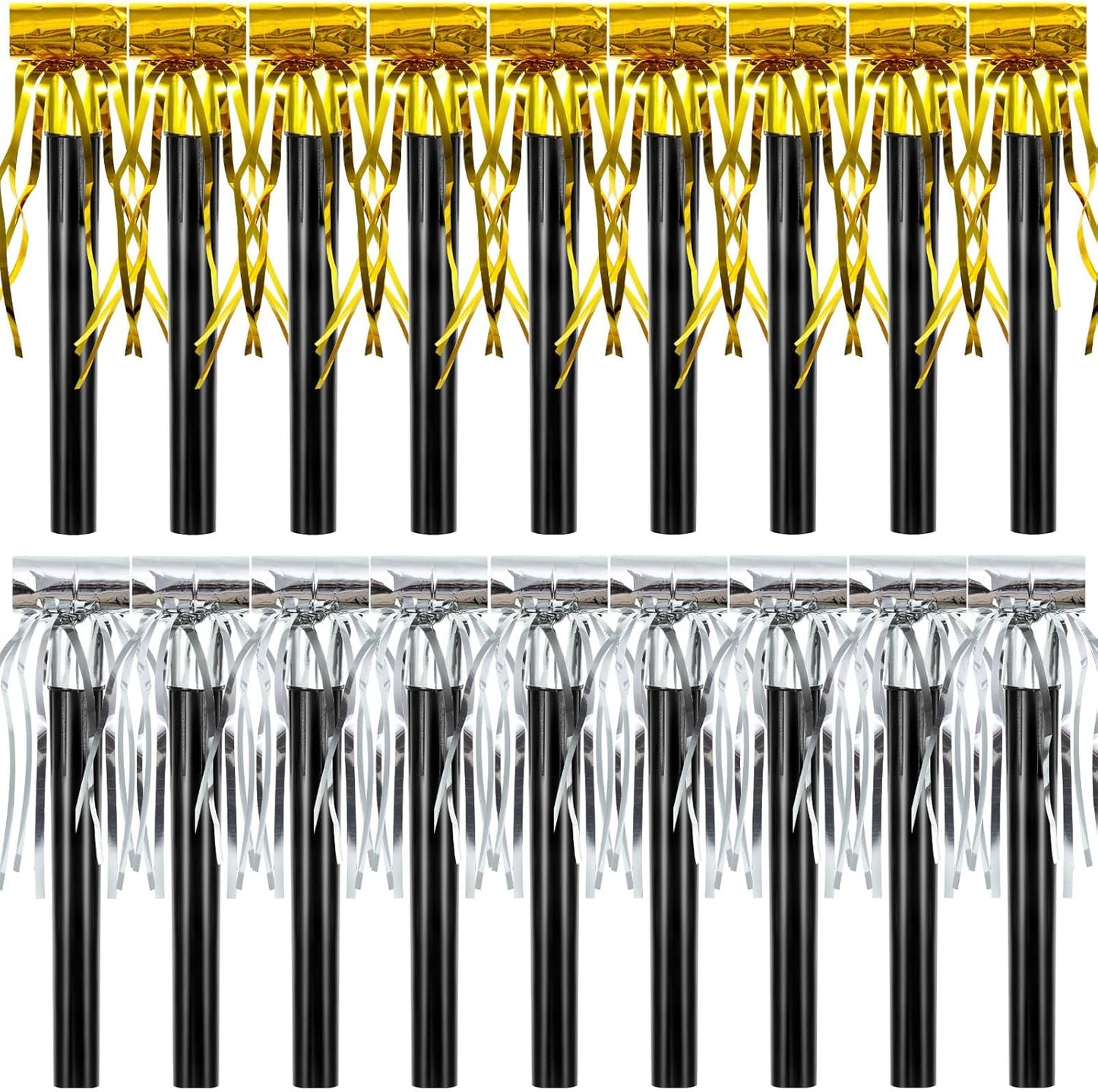 Skylety 18 Party Blower Noisemakers Glitter Birthday Noise Maker Squawkers Blowouts Whistles Fringed for Sport Events Musical Blowouts for Wedding 2026 Grad Party Supplies (Gold)