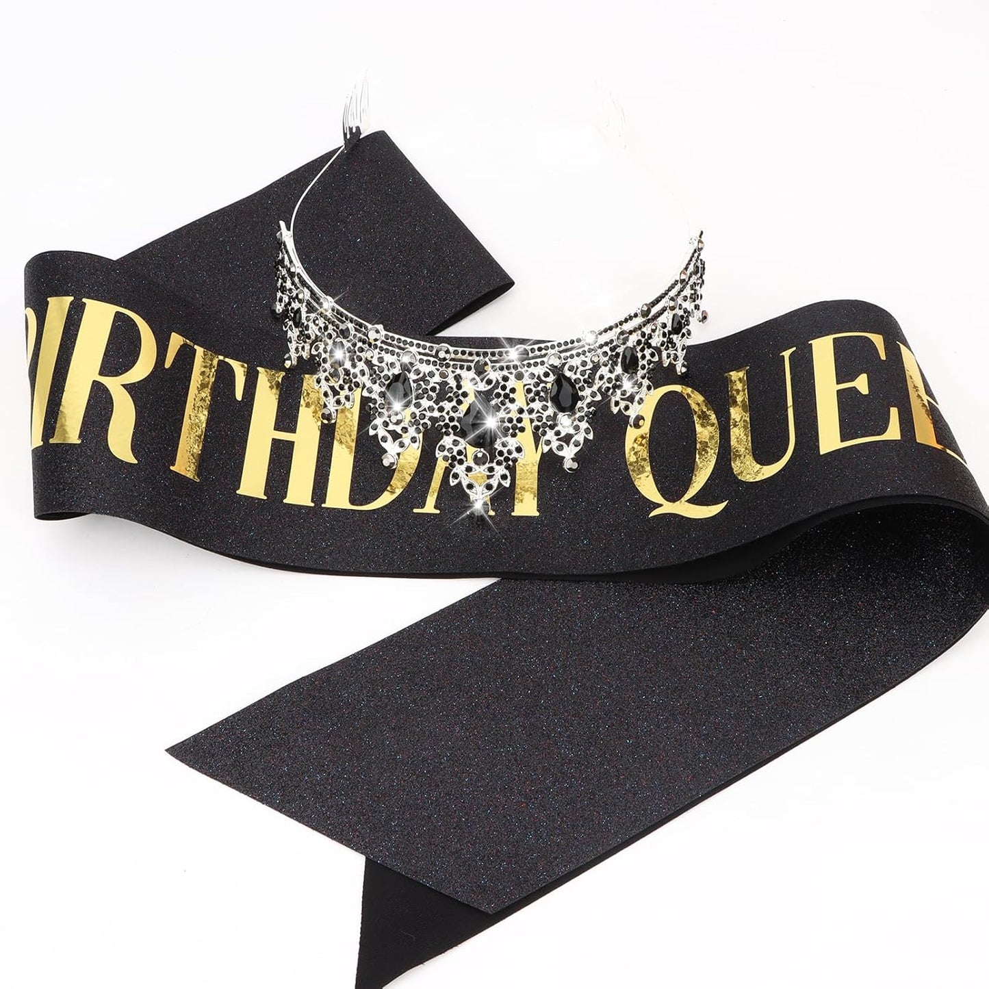 CAVETEE Red Black Birthday Crown and Sash for Women Sash & Rhinestone Tiara Set Red and Black Party Decorations Birthday Queen Crowns Tiaras for Women