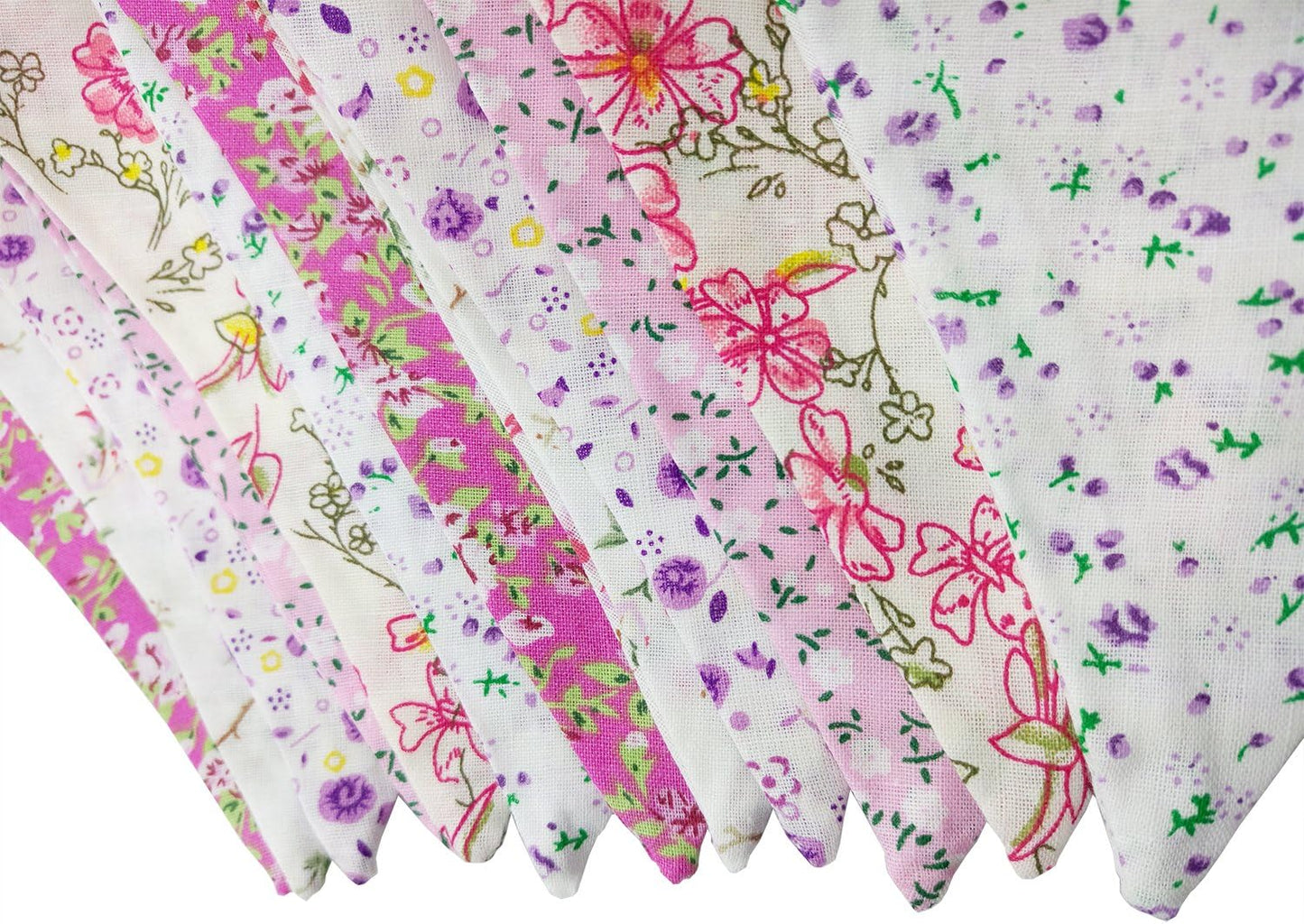 LOVENJOY Pink Floral 100% Cotton Bunting Banner for Girls Shabby Chic Wedding Birthday Decoration