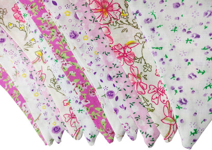 LOVENJOY Pink Floral 100% Cotton Bunting Banner for Girls Shabby Chic Wedding Birthday Decoration